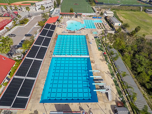 An aerial photo of the Aztec Aquaplex
